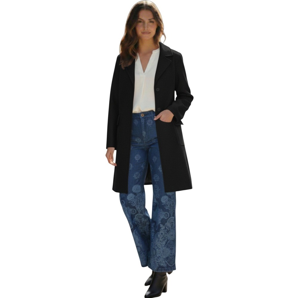 Zara Trafaluc‎ Black Wool Blend Zip Front Coat Notched Lapel Small S Outerwear